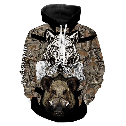 Wild Boar Hunting camo Customize Name 3D All Over Printed Shirts Personalized Hunting gift For Adult And Kid NQS949 Hoodie