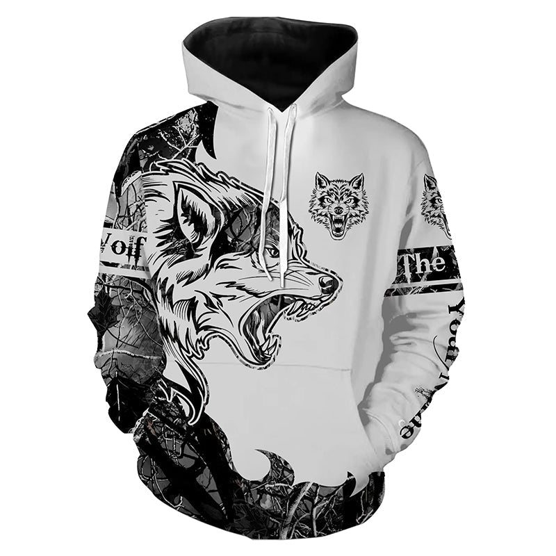 Wolf hunting grey camo custom name 3D All Over Printed Shirts, Personalized gifts for wolf lovers NQS4287 Hoodie