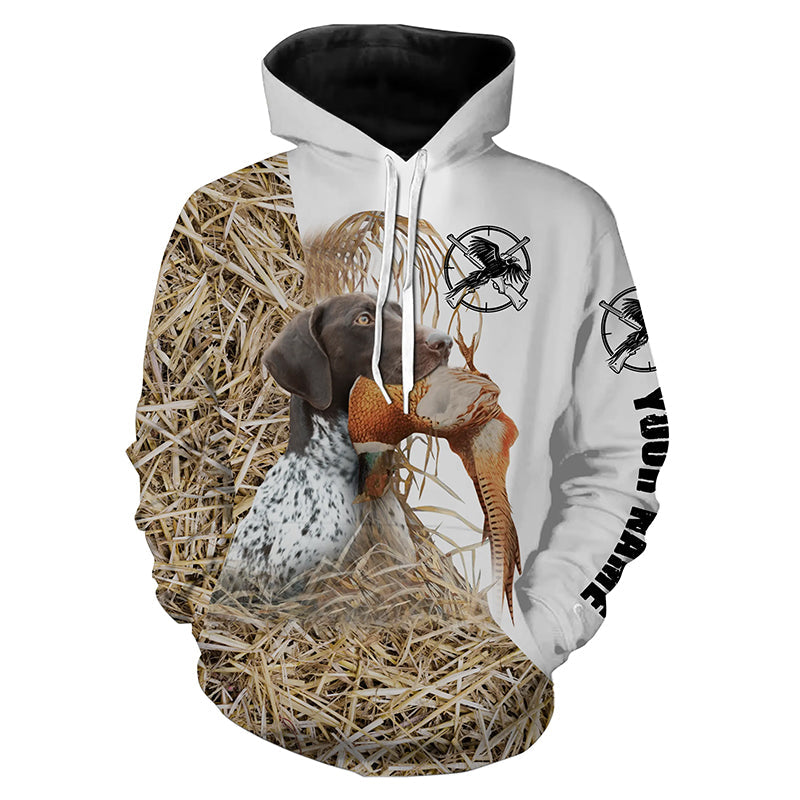 Pheasant Hunting With Dog GSP German Shorthaired Pointer Custom Name camouflage hunting Shirts NQS4078