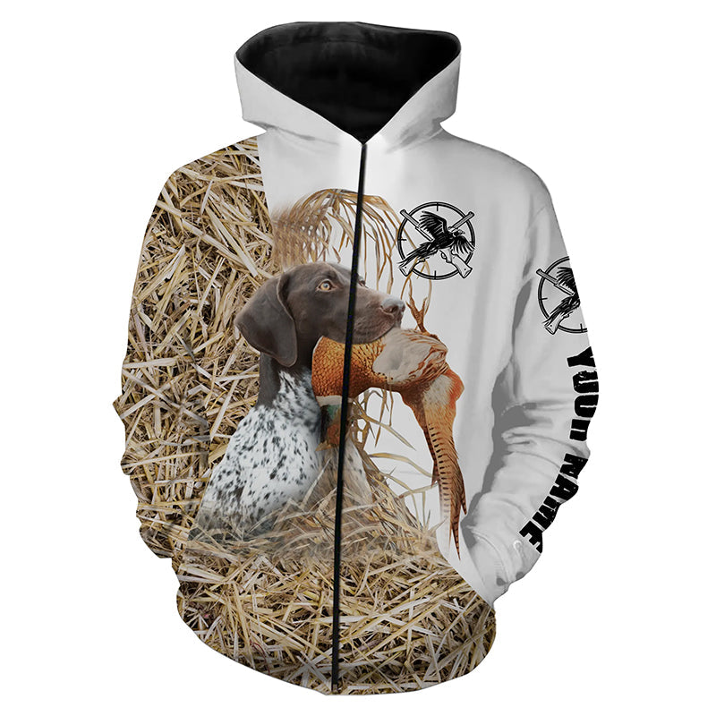 Pheasant Hunting With Dog GSP German Shorthaired Pointer Custom Name camouflage hunting Shirts NQS4078