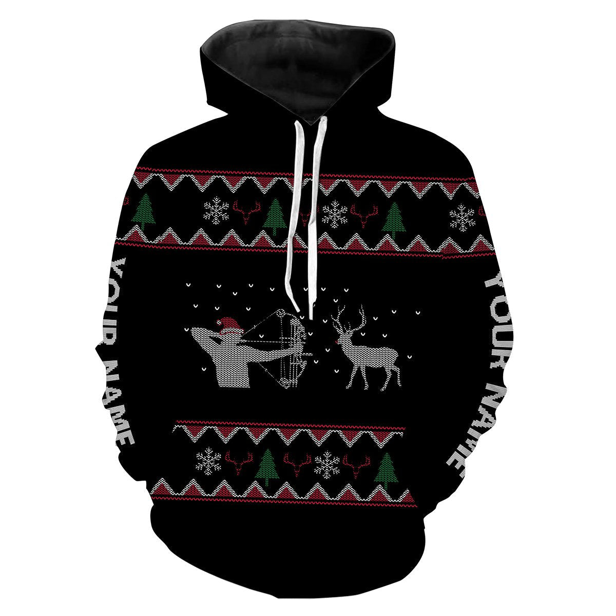 Funny Ugly Sweater Pattern Bow Hunter Deer Hunting Customized Name All Over Print Shirts Hoodie Hoodie