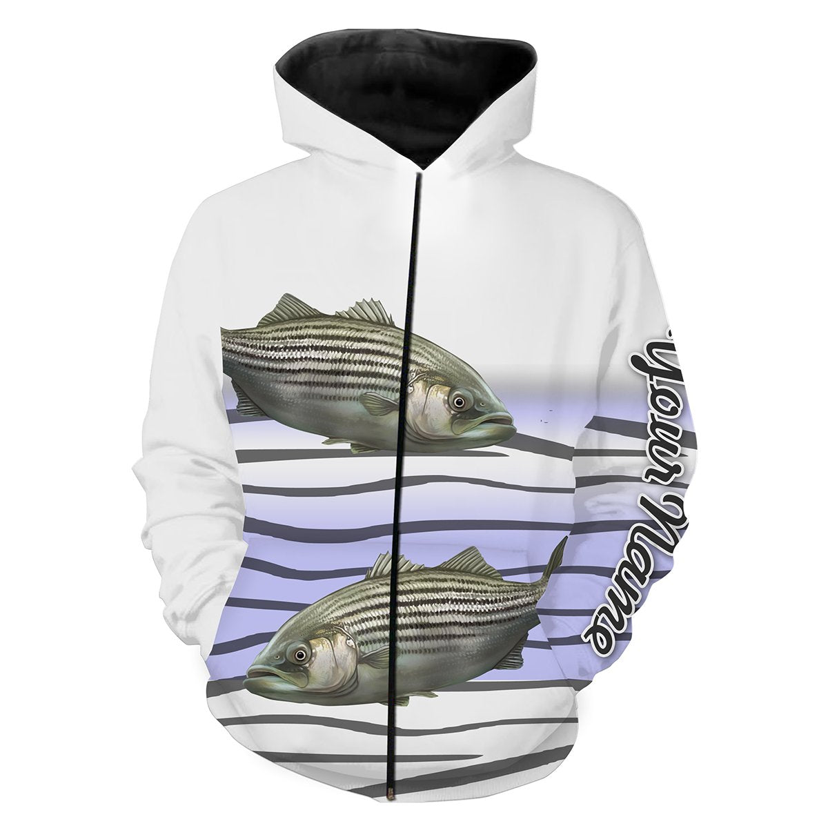 Striped Bass Fishing Customize Name 3D All Over Printed Shirts For Adult And Kid Personalized Fishing Gift NQS268 Zip up hoodie