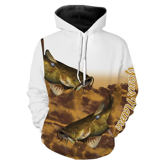 Flathead Catfish Fishing Customize Name 3D All Over Printed Shirts For Adult And Kid Personalized Fishing Gift NQS271 Hoodie