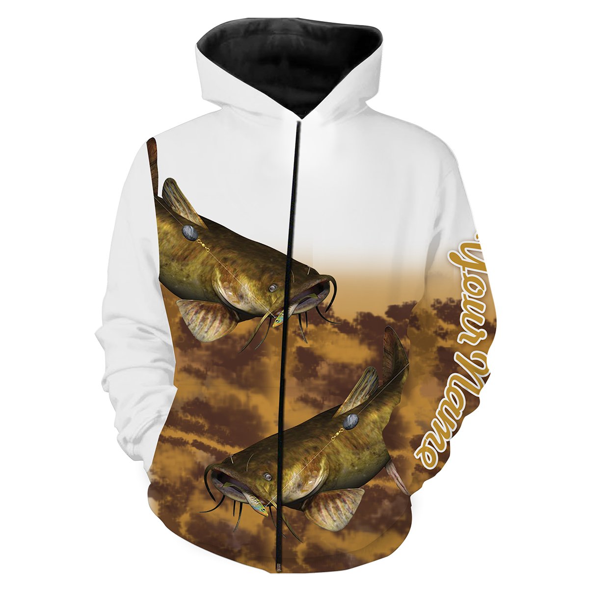 Flathead Catfish Fishing Customize Name 3D All Over Printed Shirts For Adult And Kid Personalized Fishing Gift NQS271 Zip up hoodie