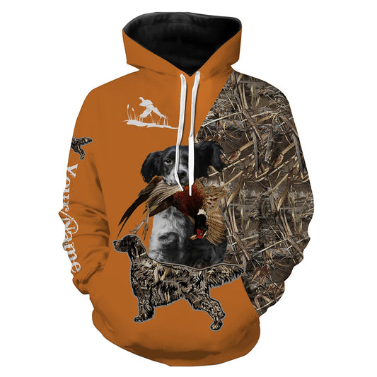 Pheasant Hunting with English setter Custom Name orange Camo Full Printing Shirts, bird hunting dogs Hunting Gifts NQS2790