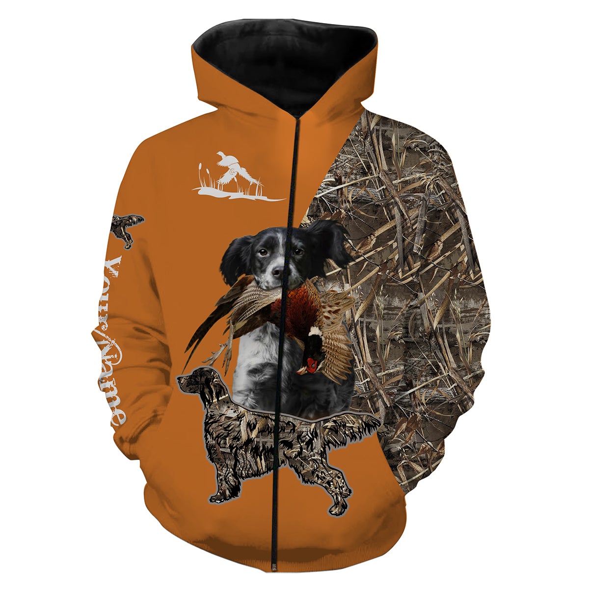 Pheasant Hunting with English setter Custom Name orange Camo Full Printing Shirts, bird hunting dogs Hunting Gifts NQS2790