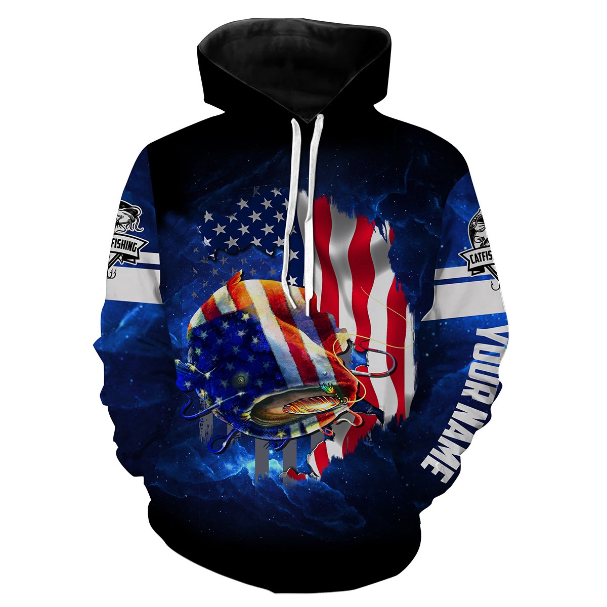 Catfish Fishing 3D American Flag patriotic Customize name All over print shirts - personalized fishing gift for men and women and Kid - NQS436 Hoodie