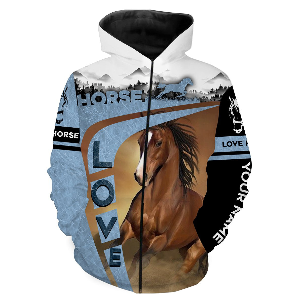 Love Horse Quater Horse Customize Name 3D All Over Printed Shirts Personalized gift For Horse Lovers NQS711 Zip up hoodie