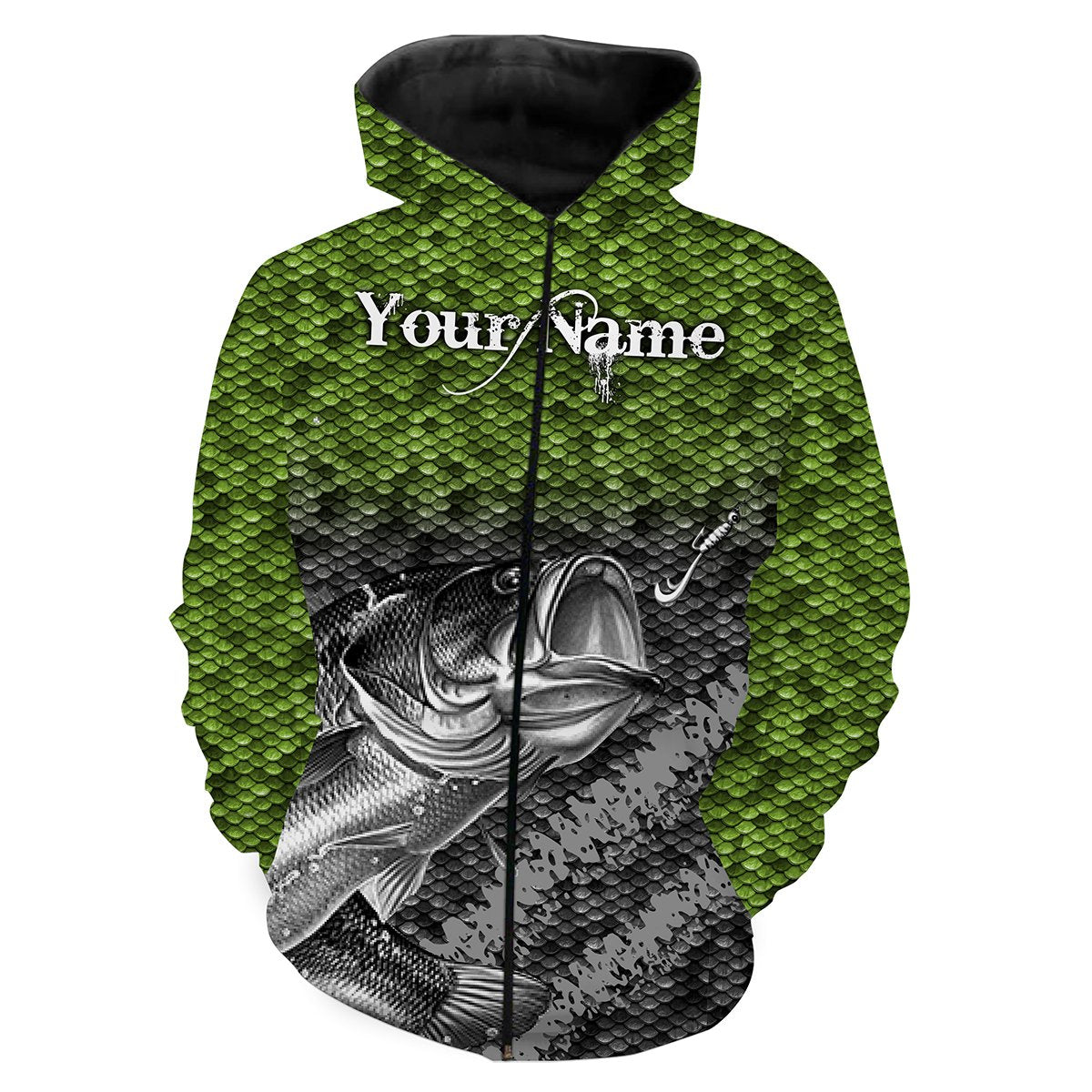 Largemouth Bass fishing Green Scale 3D All Over print shirts personalized fishing apparel for Adult and kid NQS558