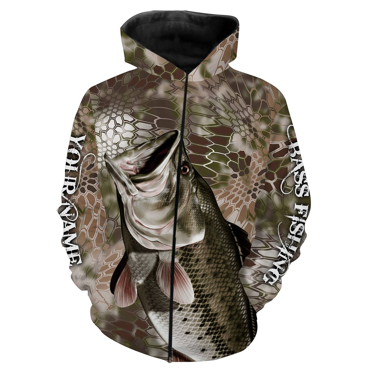 Largemouth Bass Fishing Camo Customize Name Camo 3D All Over Printed Shirts Personalized Gift For Men Zip up hoodie