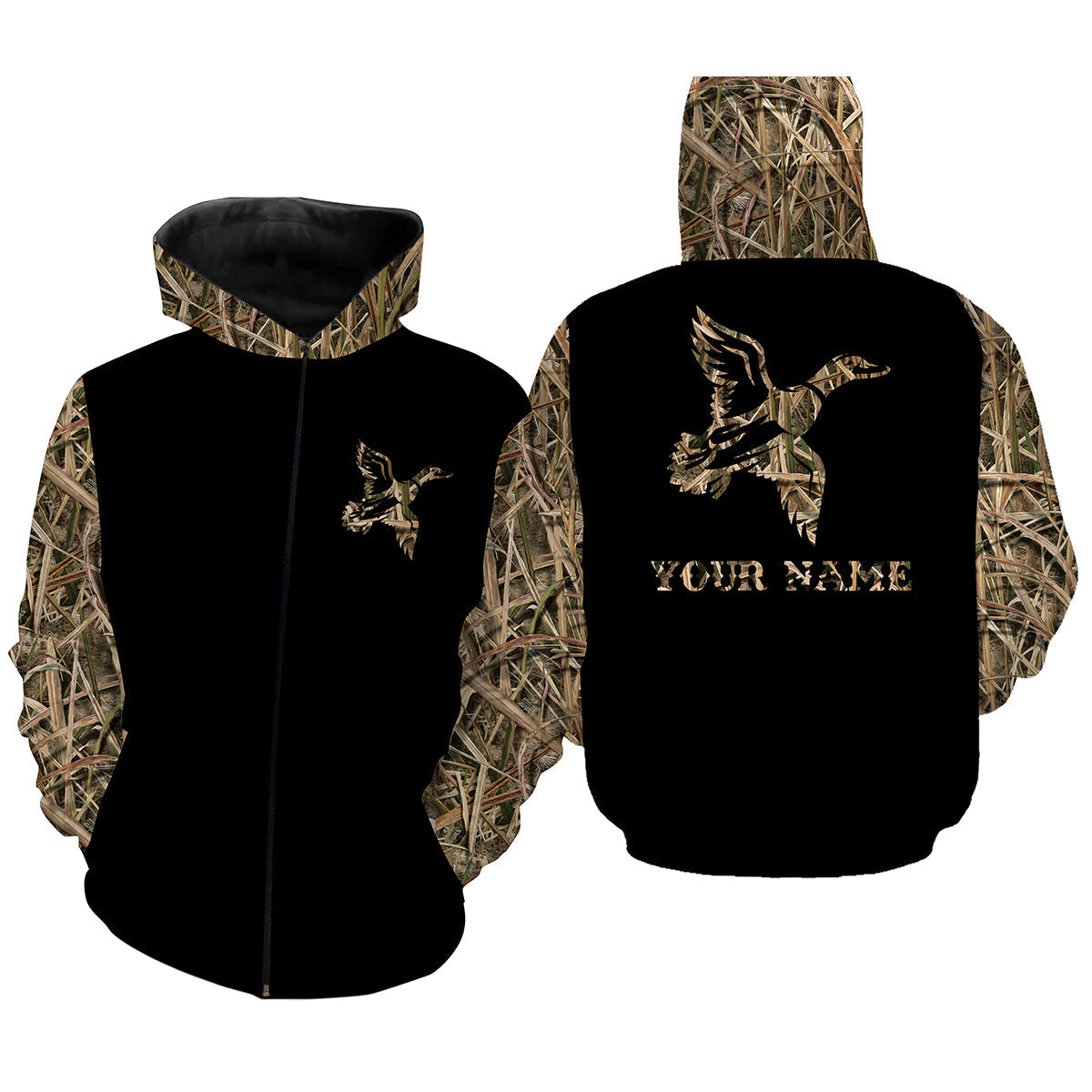 Duck Hunting Waterfowl Camo Customize Name 3D All Over Printed Shirts NQS835 Zip up hoodie