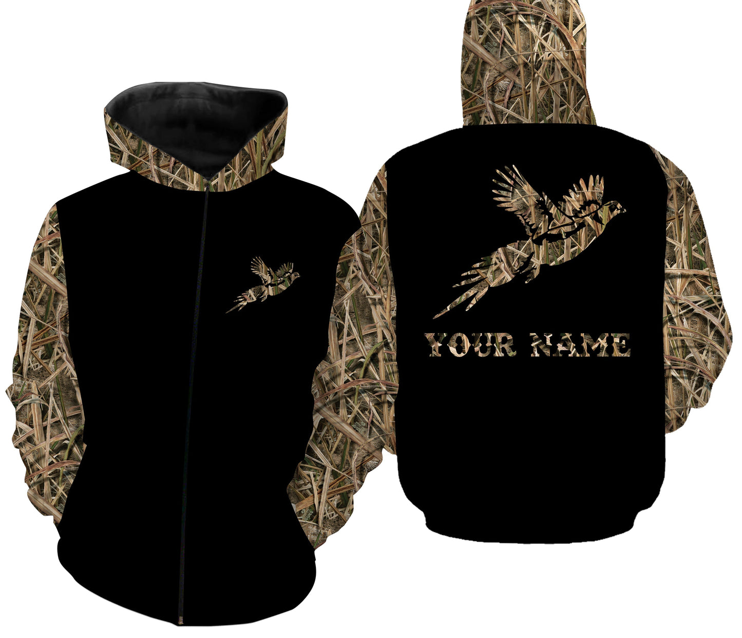 Pheasant Hunting Camo Customize Name 3D All Over Printed Shirts Personalized Hunting gift For Adult And Kid NQS837 Zip up hoodie