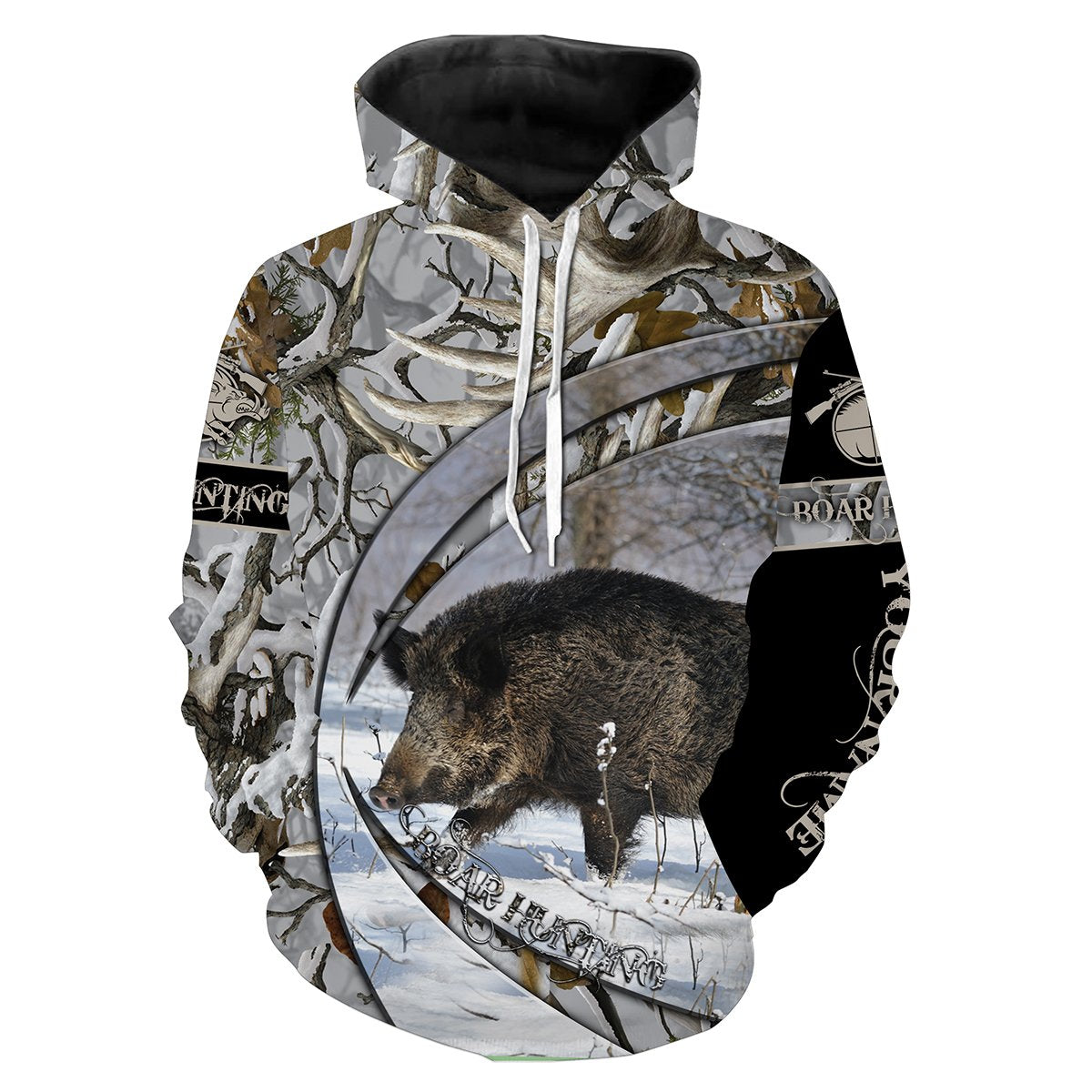 Wild boar hunting snow winter camo Customize Name 3D All Over Printed Shirt plus size Personalized Hunting gift For men, women, kid NQS2629 Hoodie