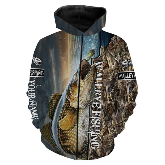 Walleye Fishing 3D All Over printed Customized Name Shirts For Adult And Kid NQS288 Zip up hoodie