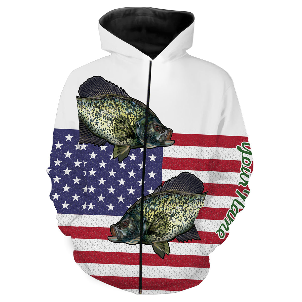 Crappie Fishing American Flag Patriotic 4Th Of July Fishing Customize Name All Over Print Shirts Nqs461 Zip Up Hoodie Zip Up Hoodie