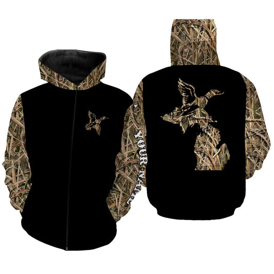 Duck Hunting Tattoos Michigan Waterfowl Camo Customize Name 3D All Over Printed Shirts Personalized Hunting Gift For Adult And Kid Nqs2641 Zip Up Hoodie Zip Up Hoodie