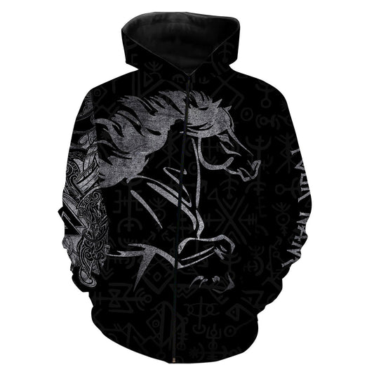 Viking horse tattoo black shirt Customize Name 3D All Over Printed Shirts Personalized Horse Lovers gift For Adult And Kid NQS2835 Zip up hoodie