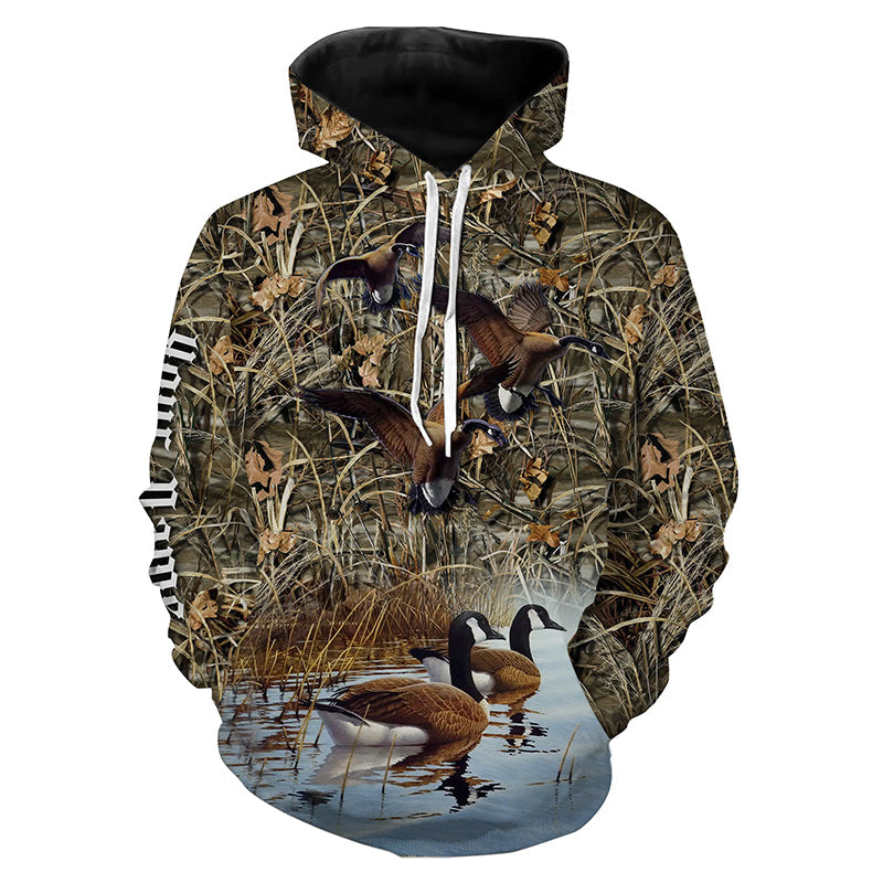 Goose Hunting waterfowl camo Customize Name 3D All Over Printed Shirts Personalized Hunting gift NQS4152 Hoodie