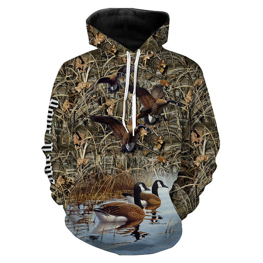 Goose Hunting waterfowl camo Customize Name 3D All Over Printed Shirts Personalized Hunting gift NQS4152 Hoodie