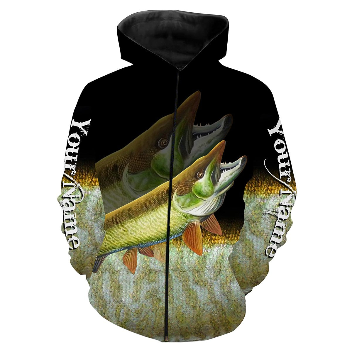 Musky fishing Customize name All over print shirts personalized fishing gift - NQS225 Zip up hoodie