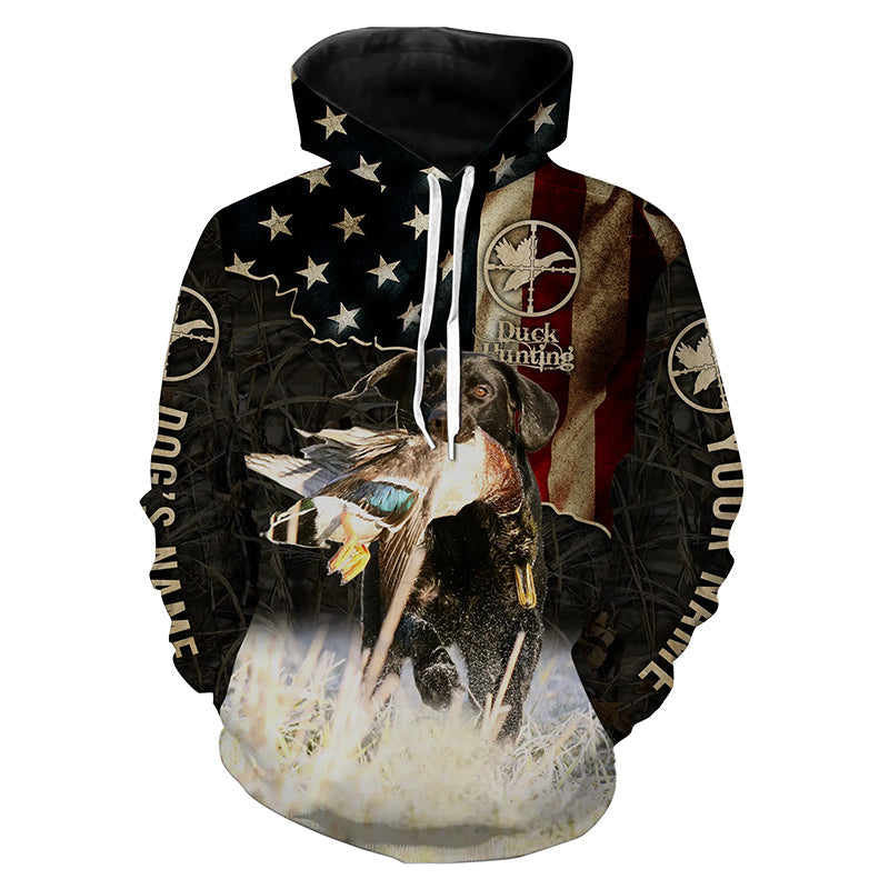 Duck Hunting With Black Labrador Retriever Dog American Flag Waterfowl Camo Custom 3D Hunting Shirts Nqs4168 Hoodie Hoodie