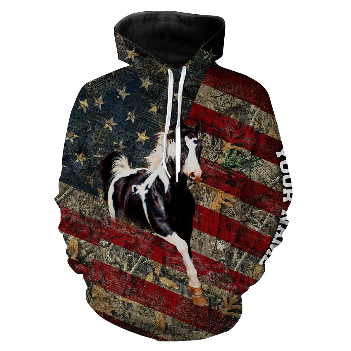 Black And White Paint Horse American Flag Patriotic Camo Customize Name 3D All Over Printed Shirts Hoodie Hoodie