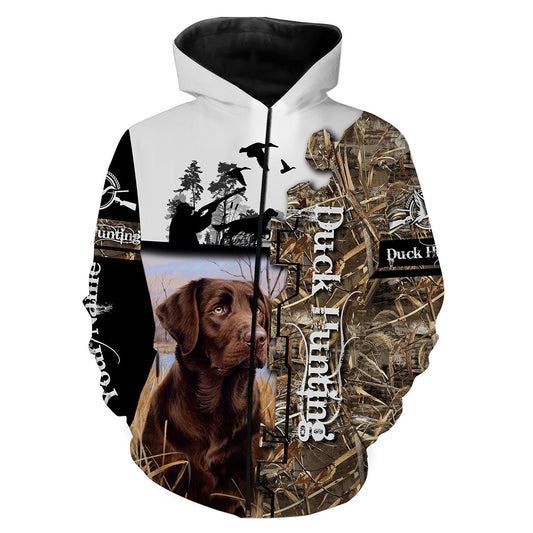 Duck hunt waterfowl hunting dog labrador retriever camouflage clothes Customize Name 3D All Over Printed Shirts plus size NQS1021 Zip up hoodie