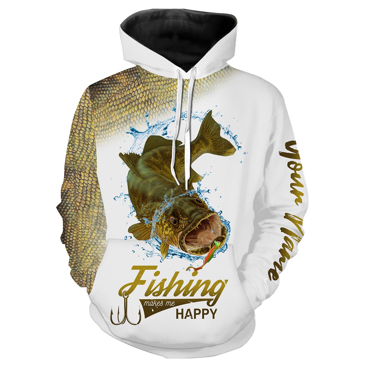 Walleye Scale Fishing Makes Me Happy Customize Name 3D All Over Printed Fishing Shirts Nqs366 Hoodie Hoodie