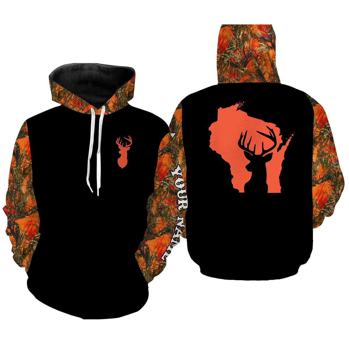 Wisconsin deer hunting orange Camo Customize Name 3D All Over Printed Shirts Personalized Hunting gift For Adult And Kid NQS2677 Hoodie