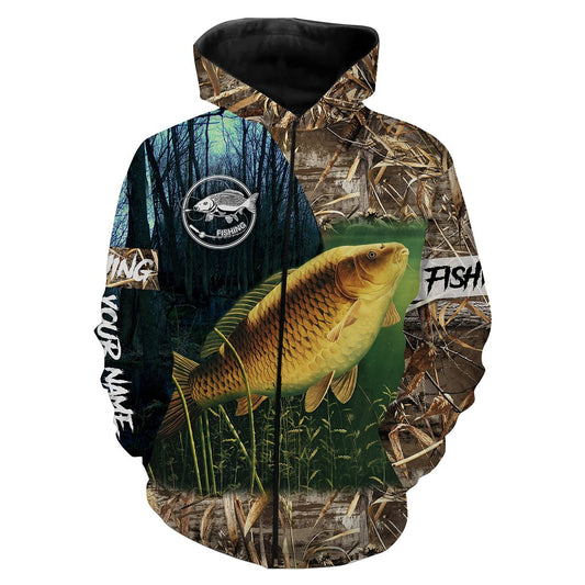 Carp Fishing Customize Name 3D All Over Printed Shirts For Adult And Kid Personalized Fishing Gift Nqs307 Zip Up Hoodie Zip Up Hoodie