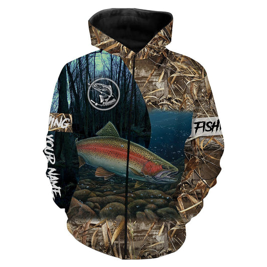 Rainbow Trout Fishing Customize Name 3D All Over Printed Shirts For Adult And Kid Personalized Fishing Gift NQS309 Zip up hoodie