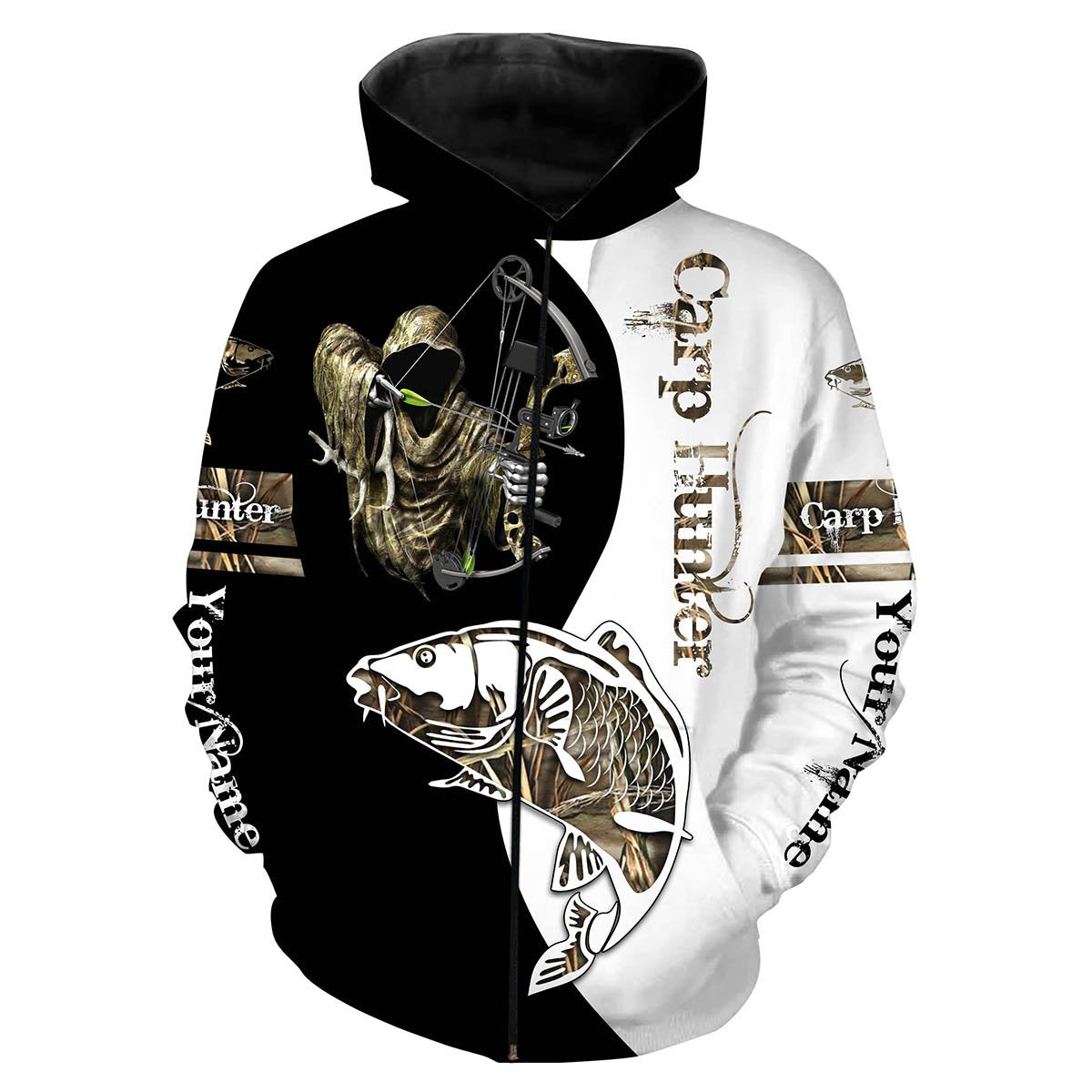 Carp Hunter Bowfishing Customize Name All Over Printed Shirts For Men And Women Personalized Fishing Gift NQS235 Zip up hoodie