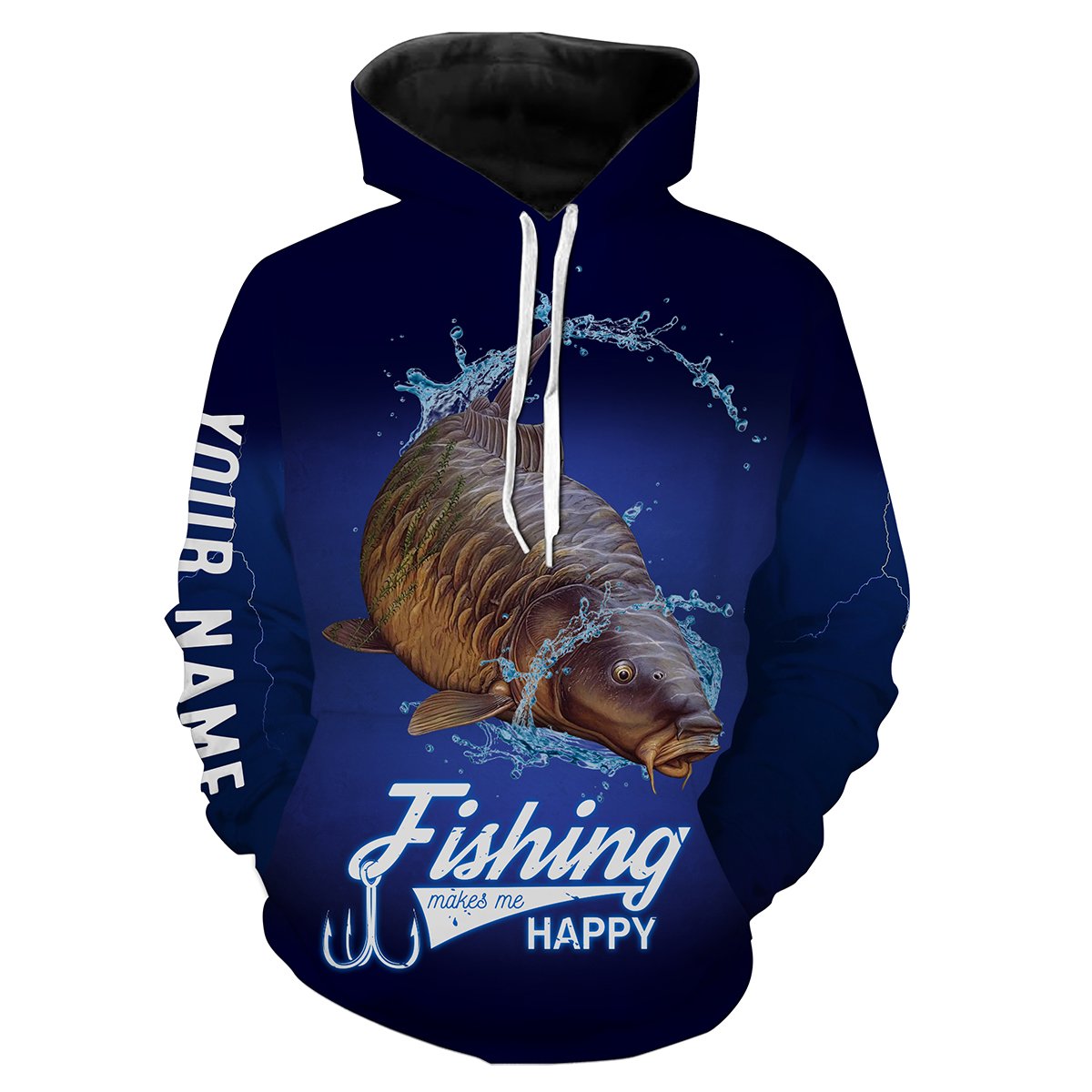 Fishing Makes Me Happy Carp Fishing 3D All Over printed Customized Name Shirts For Adult And Kid NQS316