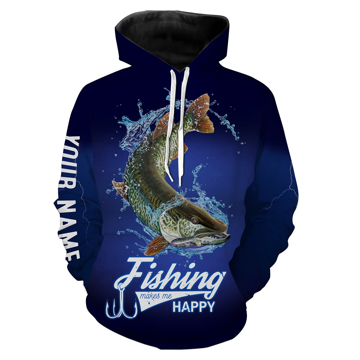 Fishing Makes Me Happy Musky Fishing 3D All Over printed Customized Name Shirts For Adult And Kid NQS317 Hoodie