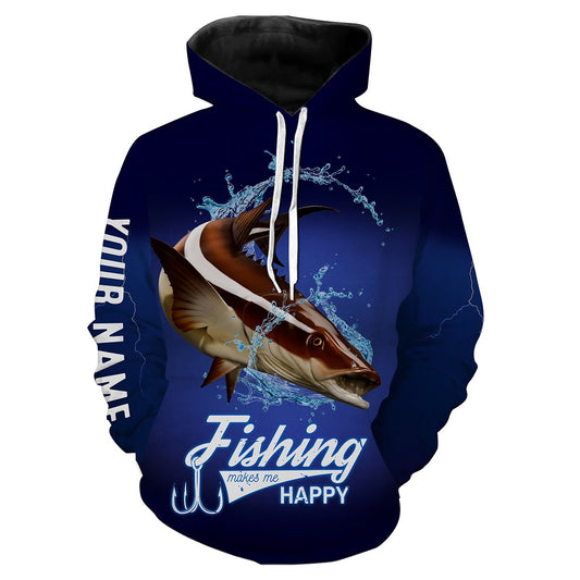 Fishing Makes Me Happy Cobia Fishing 3D All Over printed Customized Name Shirts For Adult And Kid NQS319