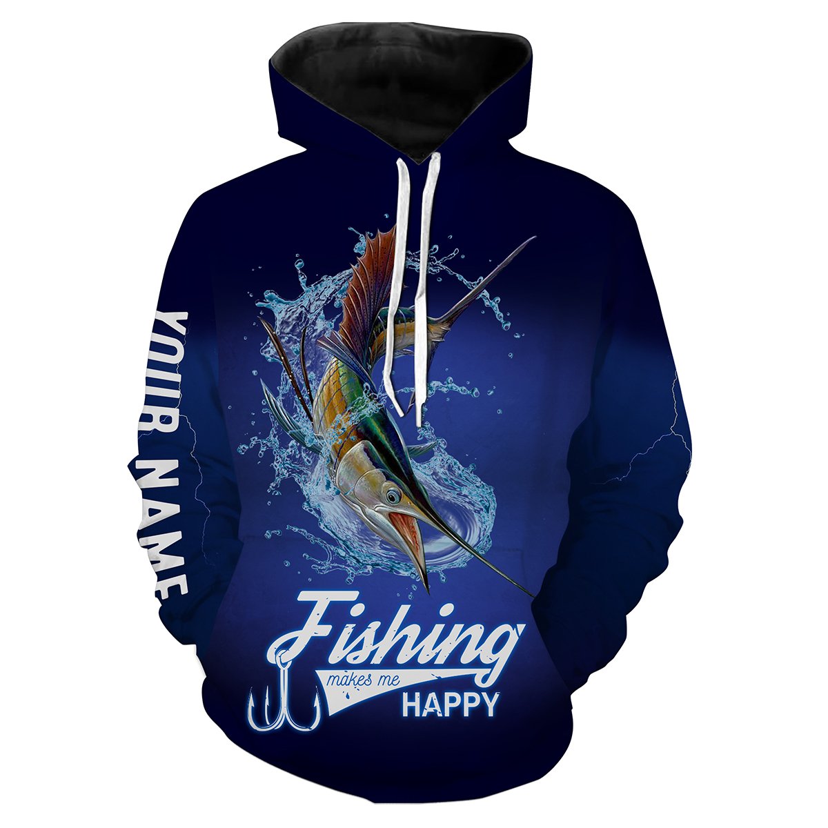 Fishing Makes Me Happy Sailfish Fishing 3D All Over printed Customized Name Shirts For Adult And Kid NQS321