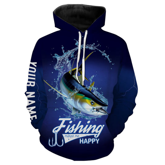 Fishing Makes Me Happy Tuna Fishing 3D All Over printed Customized Name Shirts For Adult And Kid NQS322 Hoodie