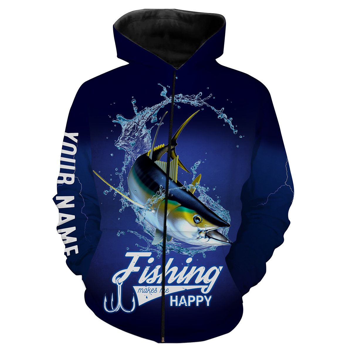 Fishing Makes Me Happy Tuna Fishing 3D All Over printed Customized Name Shirts For Adult And Kid NQS322 Zip up hoodie