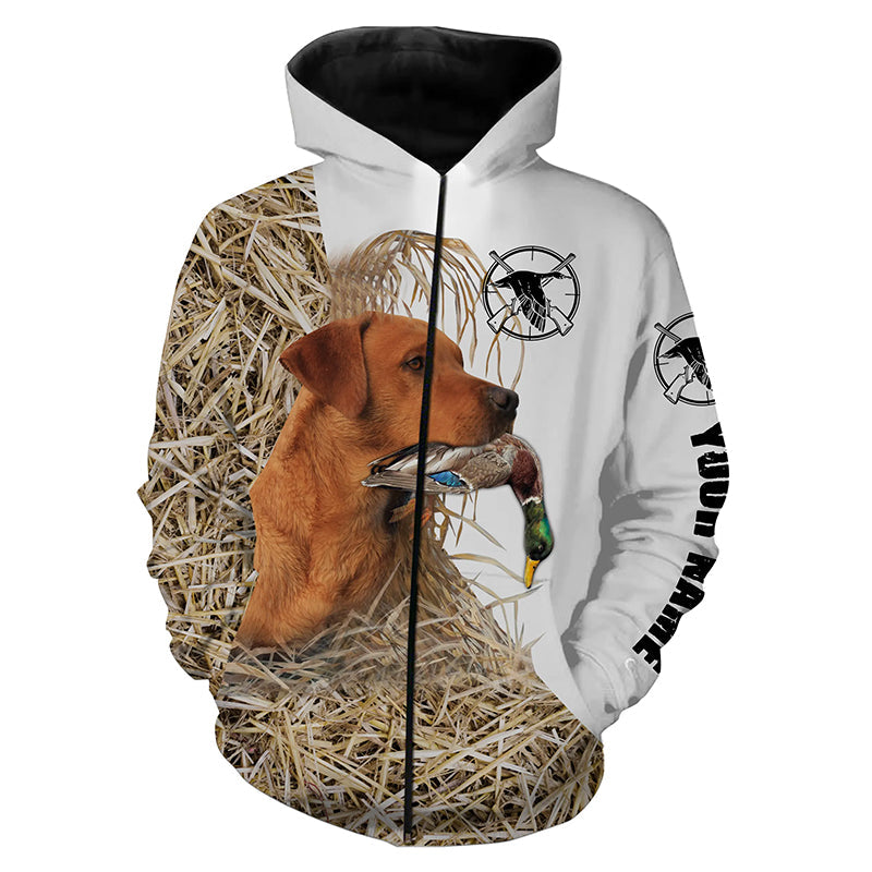 Duck Hunting With Fox Red Labrador Retriever Dog Custom Camo Shirts Zip Up Hoodie Zip Up Hoodie