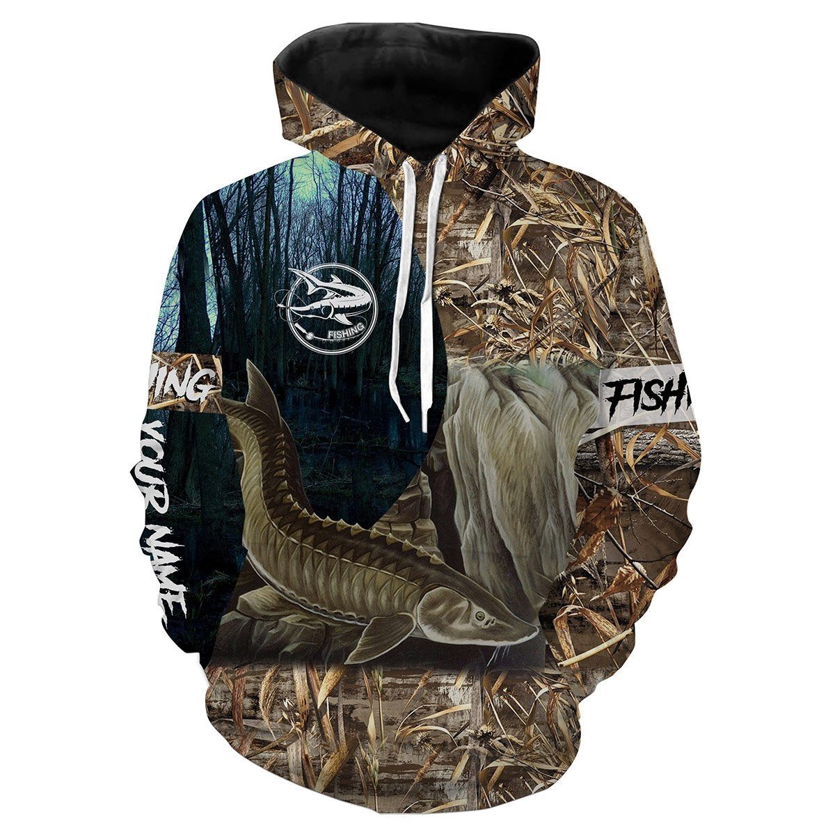 Sturgeon Fishing Customize Name 3D All Over Printed Shirts For Adult And Kid Personalized Fishing Gift NQS323 Hoodie