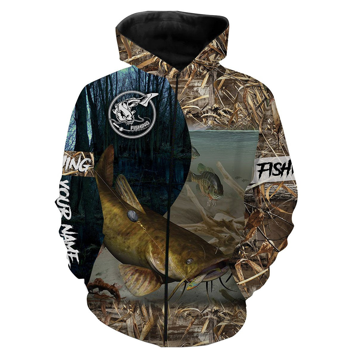 Flathead Catfish Fishing Customize Name 3D All Over Printed Shirts For Adult And Kid Personalized Fishing Gift NQS324 Zip up hoodie