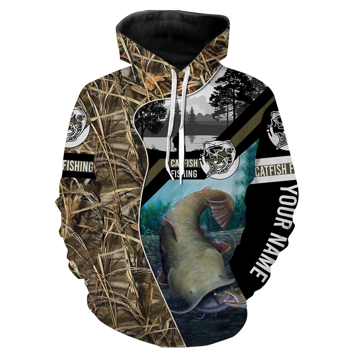 Flathead Catfish Fishing Camo Customize Name All Over Printed Shirts Personalized Fishing Gift For Adult And Kid NQS386 Hoodie