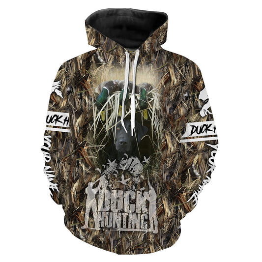 Duck Hunting With Black Lab Waterfowl Camo Custom Name 3D All Over Printed Shirts Personalized Hunting Gift For Hunter Nqs2025 Hoodie Hoodie