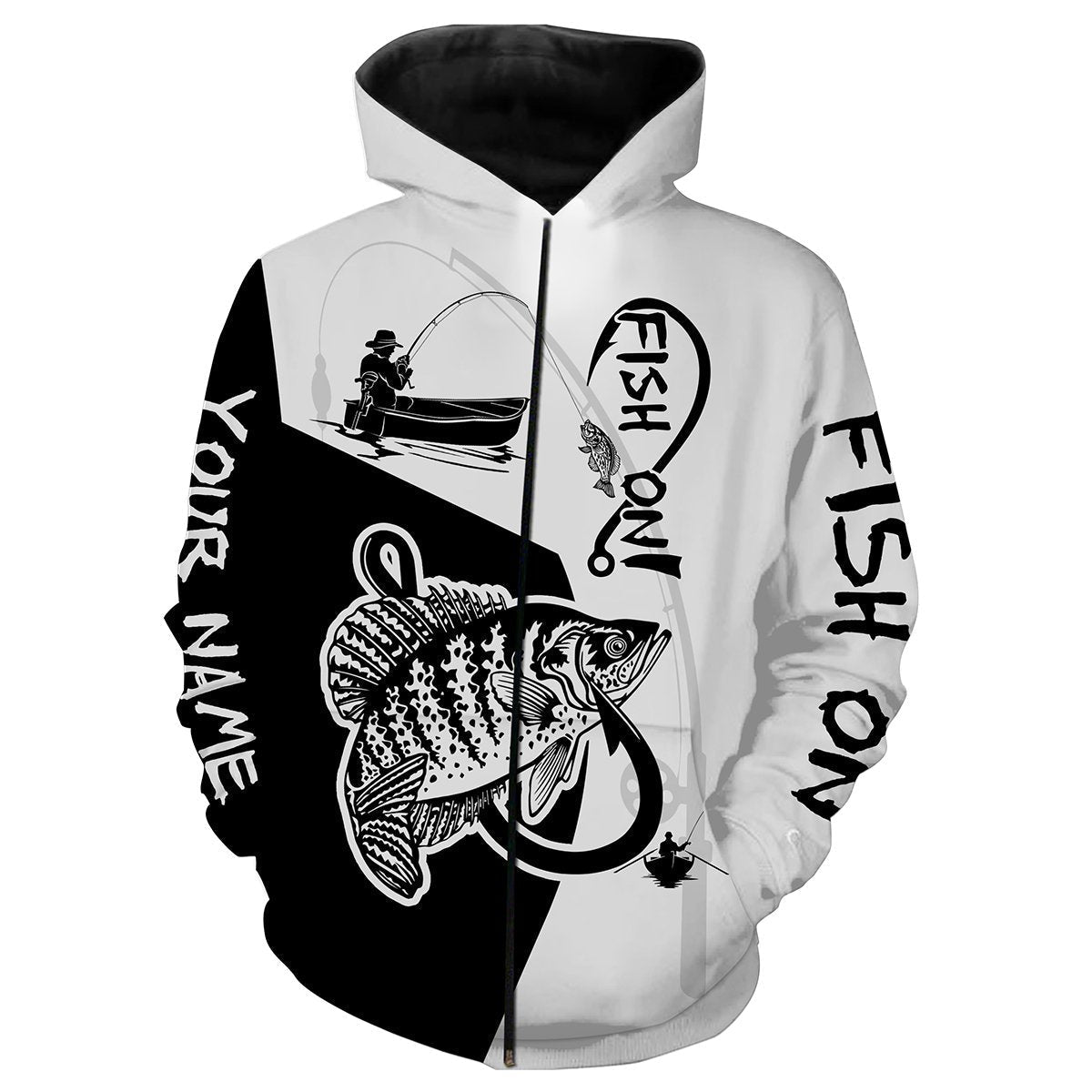 Crappie Fish On Custome Name 3D All Over Printed Shirts For Adult And Kid Personalized Fishing gift NQS334 Zip up hoodie