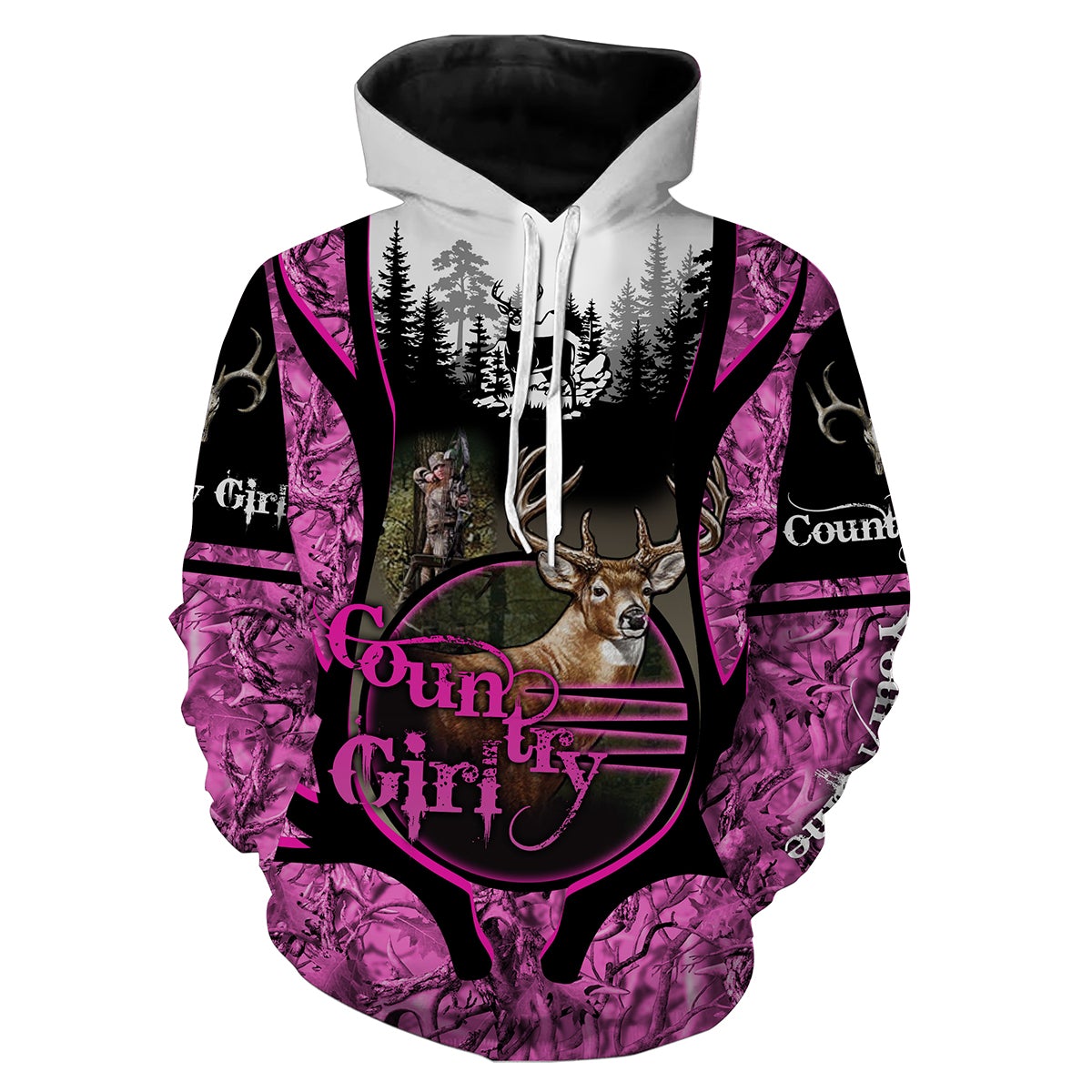 Country Girl Deer Hunting pink Camo Customize Name 3D All Over Printed Shirts Personalized Hunting gift For Adult And Kid NQS2725