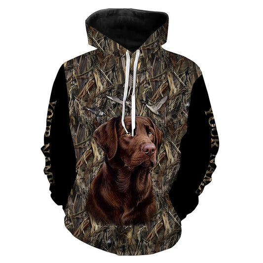 Duck Hunting With Dog Chocolate Labrador Retriever Custom Name 3D All Over Print Shirt Hoodie Personalized Hunting Gifts NQS2562