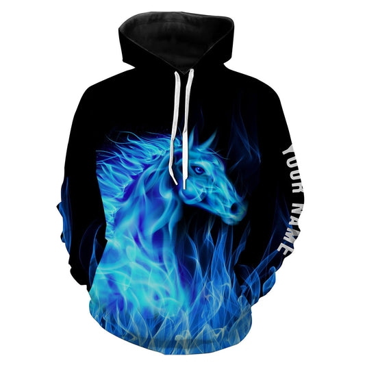 Blue Fire Horses Custom Horse Shirts Personalized Equestrian Clothing Hoodie Hoodie