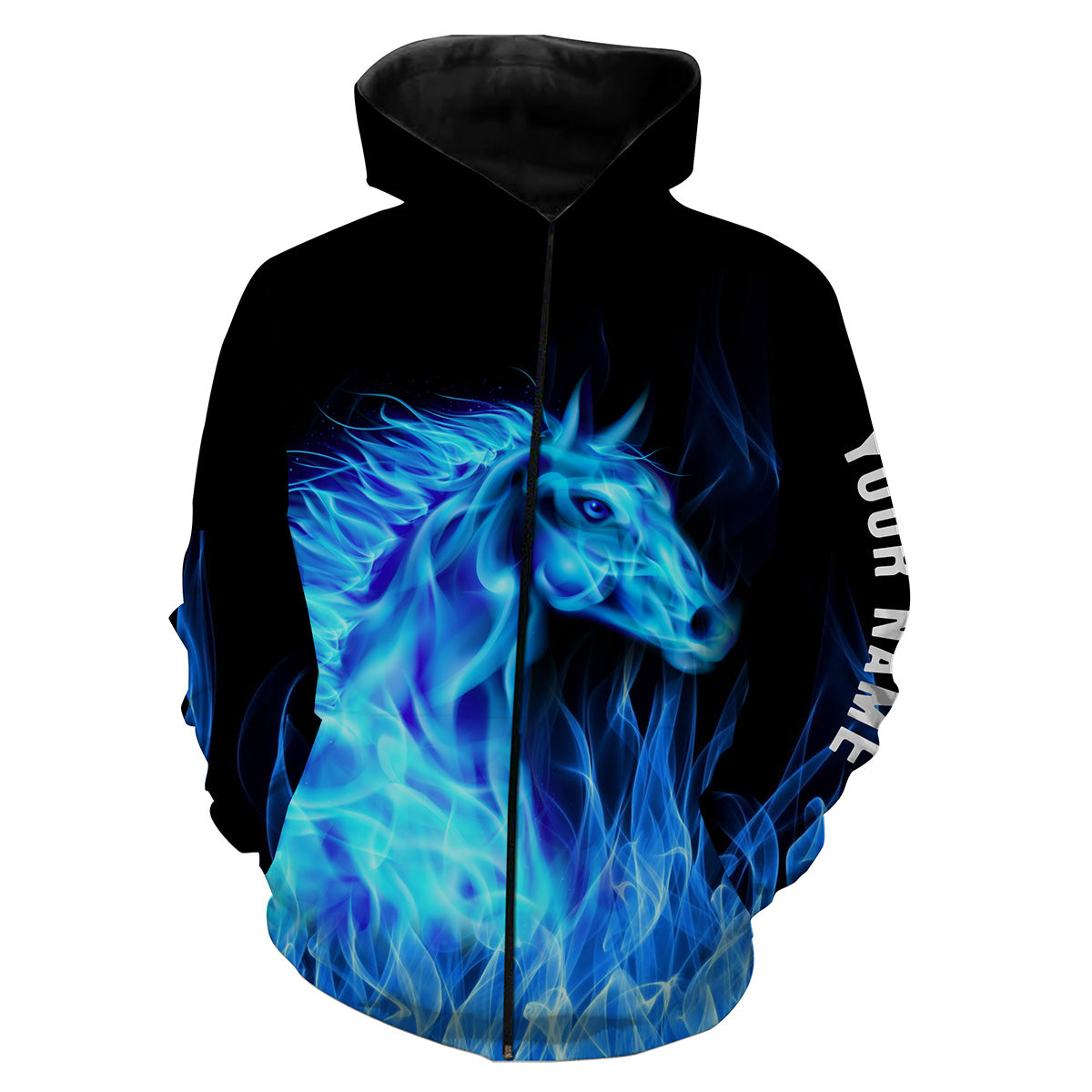 Blue Fire Horses Custom Horse Shirts Personalized Equestrian Clothing Zip Up Hoodie Zip Up Hoodie