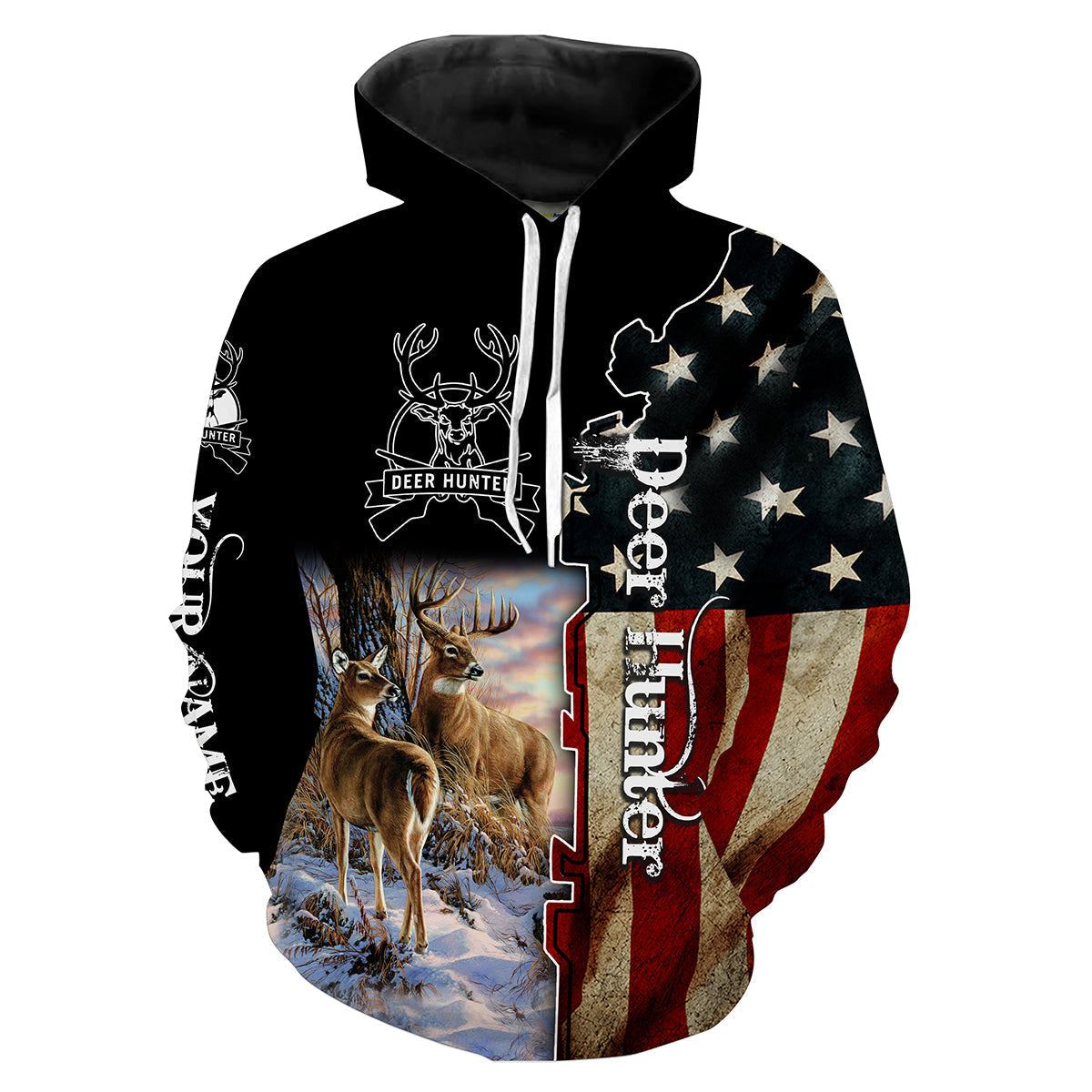 Deer hunter American flag patriotic 4th of july Customize Name 3D All Over Printed Shirts Personalized hunting gift NQS1906