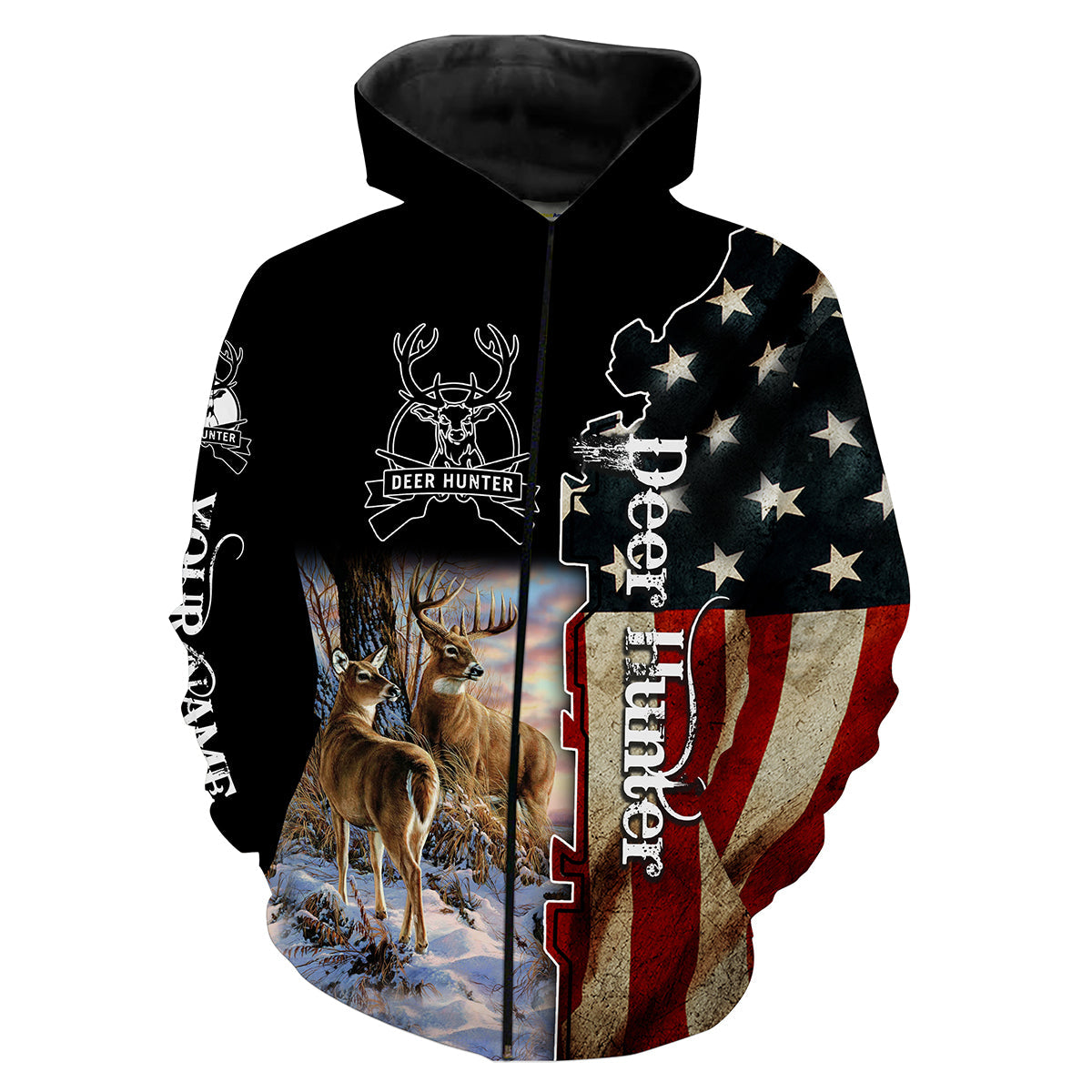 Deer hunter American flag patriotic 4th of july Customize Name 3D All Over Printed Shirts Personalized hunting gift NQS1906